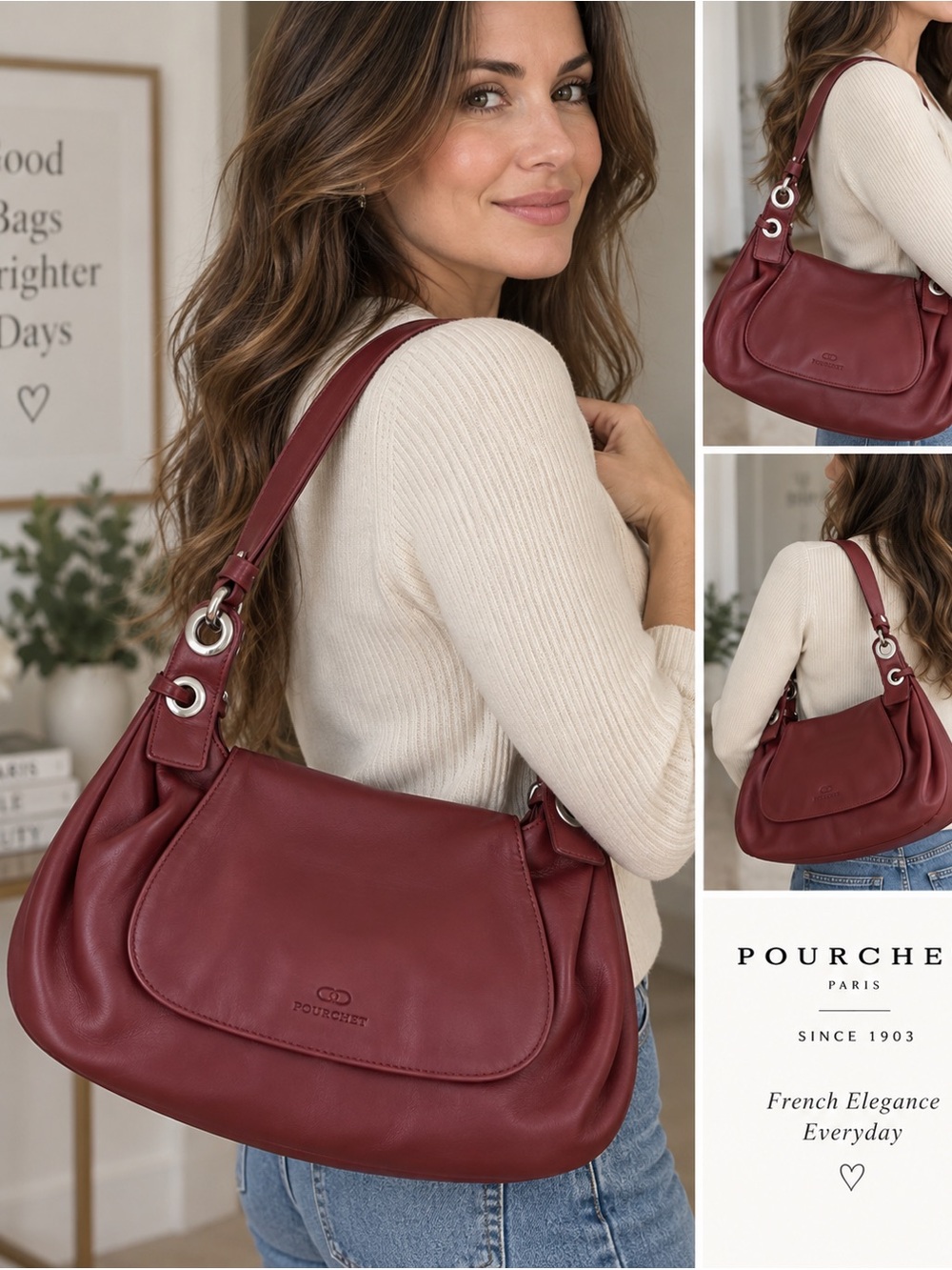Pourchet Paris 1903 Burgundy Shoulder Bag Vintage Y2K